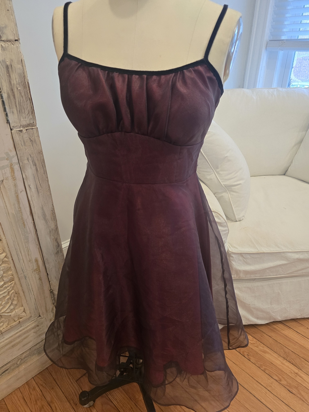 I.N. San Francisco Plum Strapless Fit-and-Flare Dress with Black Trim